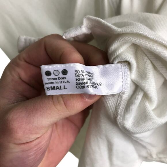 Three Dots Ruched Top Womens Small AJ4B302 White Deep V-Neck Button Down - Picture 6 of 6